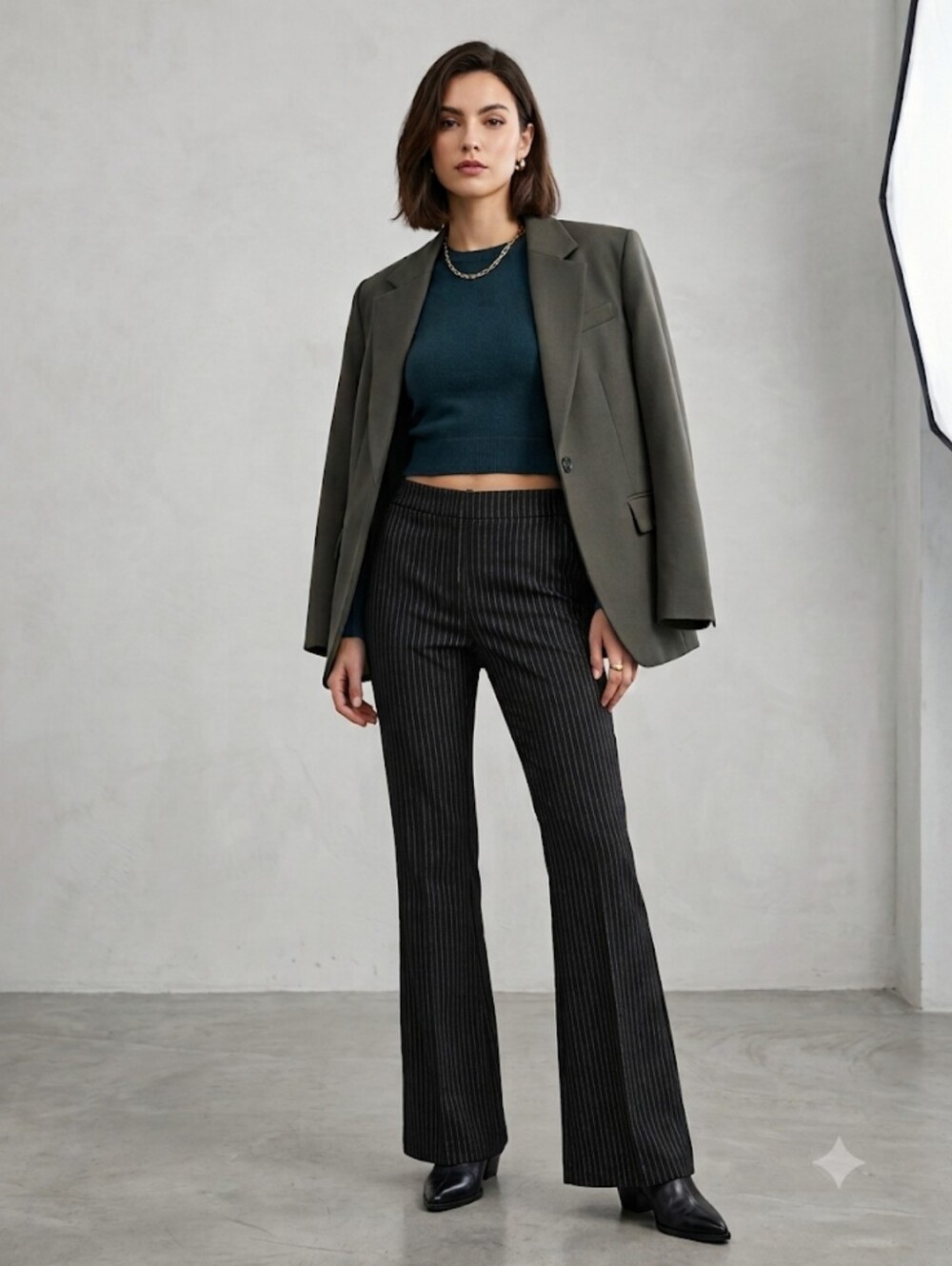 Garage Black Sliver Pinstripes Y2K Zip Side Bell Buttom Flare Trouser 90's Pants